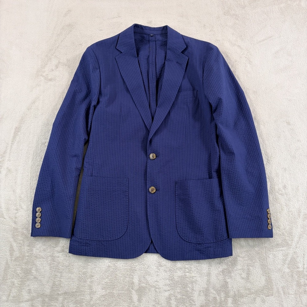 J Crew Thompson Blazer Seersucker Men 36R‎ Navy Preppy Quiet Luxury $398 NWT